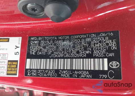 2016 Toyota Prius Three z USA, uszkodzony, nr VIN JTDKARFU8G3525904